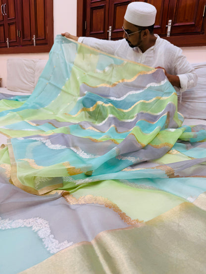 Pure Banarasi Organza Silk Rangkaat Half & Half Saree