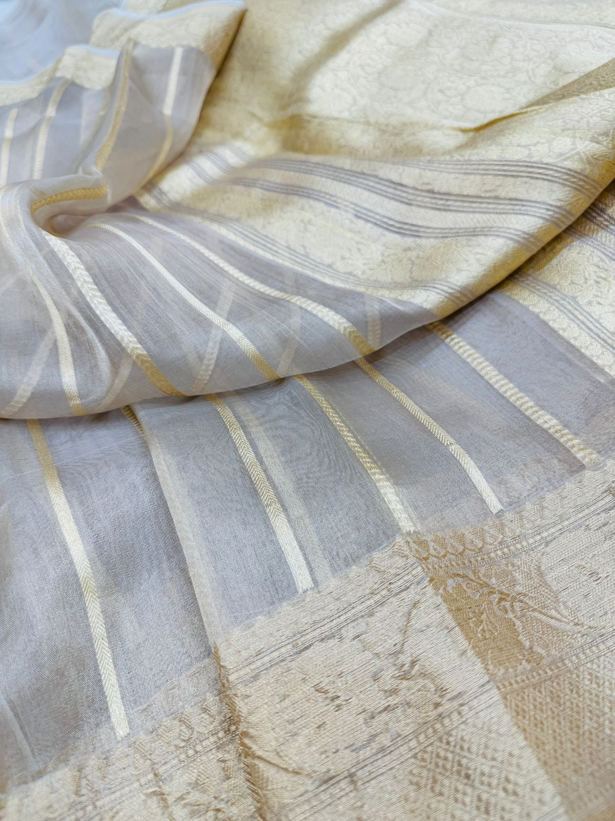 Natural Gold Tissue Silk Stripe Saree