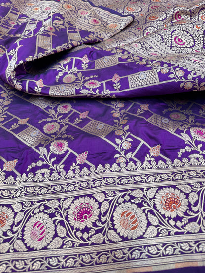 Pure Banarasi Katan Silk Alfi Meena Jaal Saree