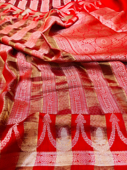 Pure Banarasi Chiniya Tissue Stripe Saree