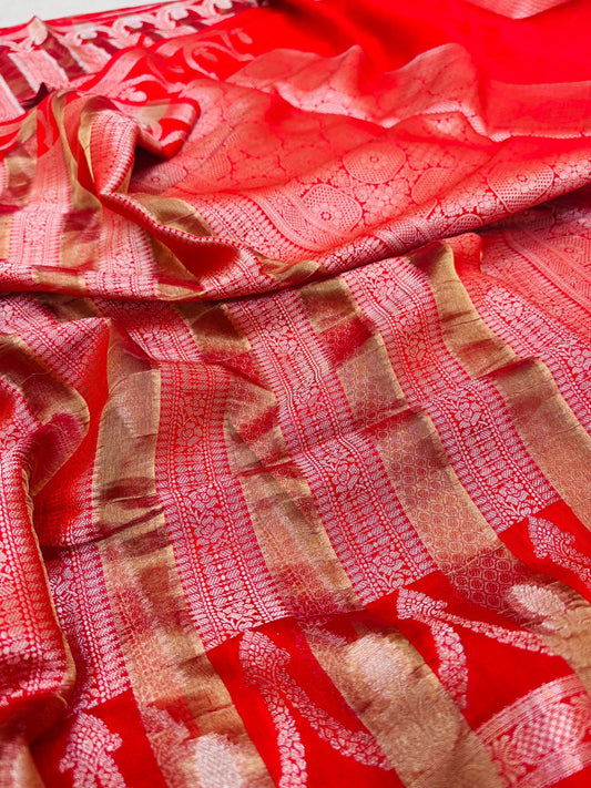 Pure Banarasi Chiniya Tissue Stripe Saree