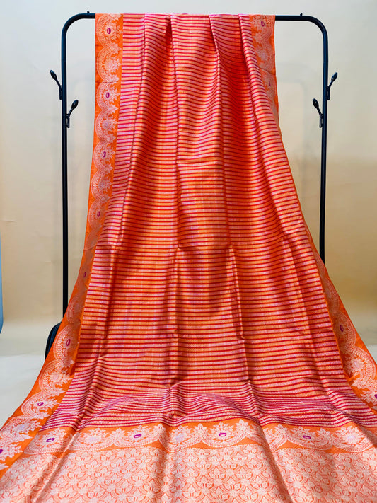 Pure Banarasi Katan Silk Stripes Satin Saree