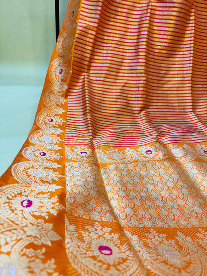 Pure Banarasi Katan Silk Stripes Satin Saree