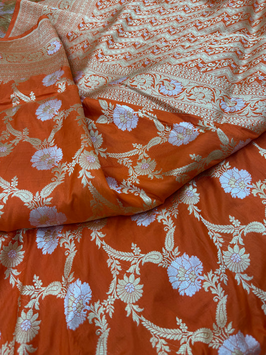 Pure Banarasi Katan Silk Jaal Saree