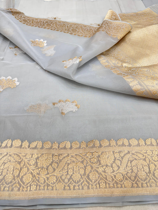 Pure Banarasi Kora Silk Kadhwa Buta Saree