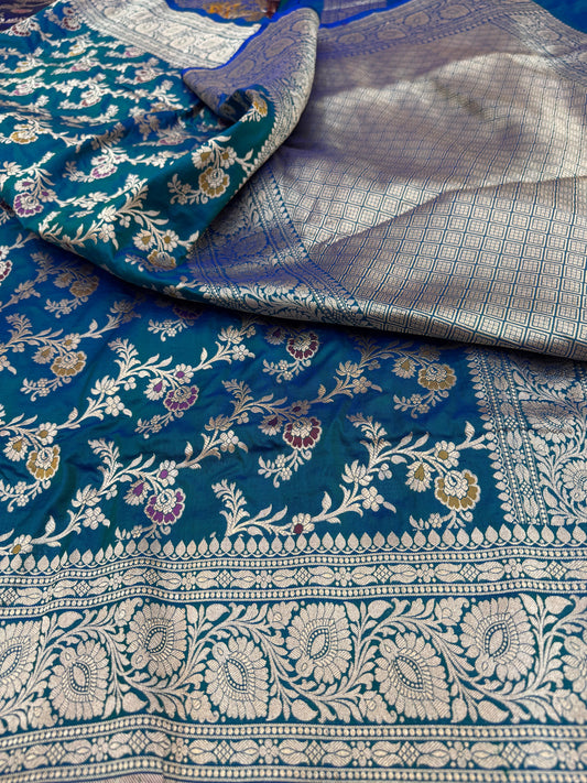 Pure Banarasi Katan Silk Mina Jaal Saree