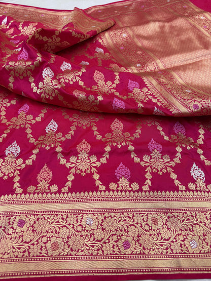 Pure Banarasi Katan Silk Jaal Saree