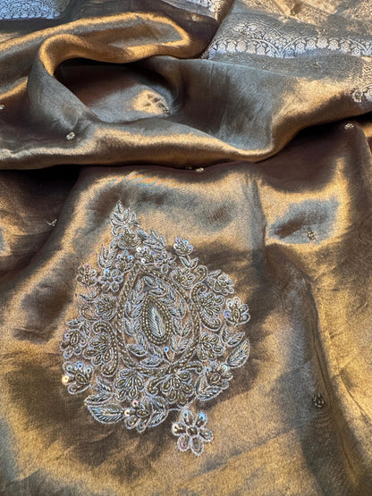 Pure Banarasi Tissue Silk Hand Embroidery Saree