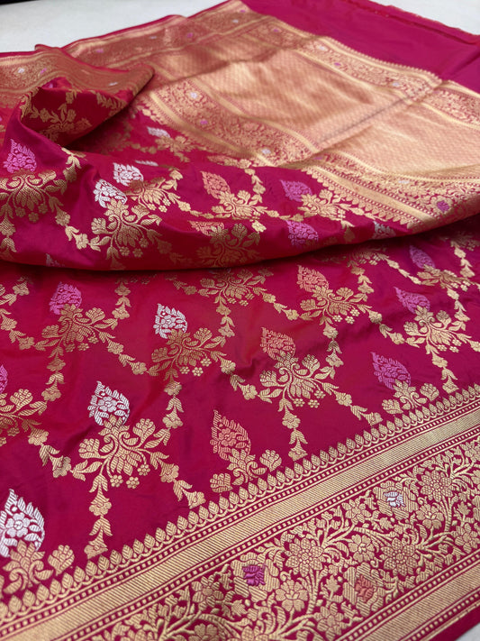 Pure Banarasi Katan Silk Jaal Saree