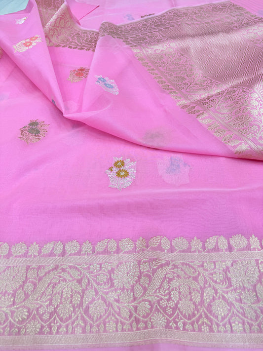 Pure Banarasi Kora Silk Kadhwa Buta Saree