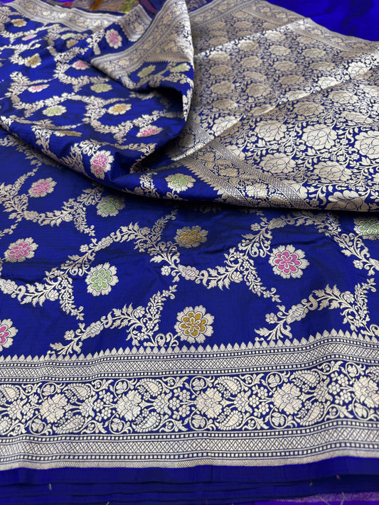 Pure Banarasi Katan Silk Mina Jaal Saree