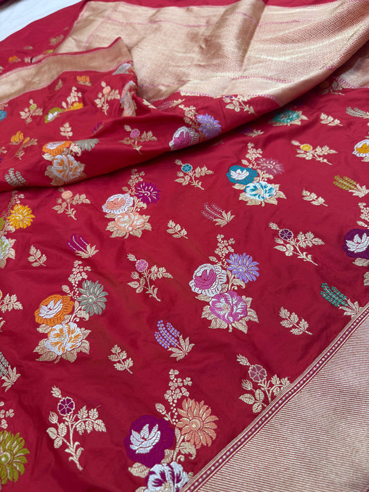 Pure Banarasi Katan Silk Tilfi Jaal Saree
