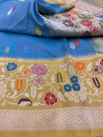 Pure Banarasi Katan Tissue Silk Kadiyal Border Saree