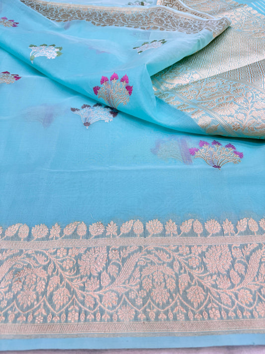 Pure Banarasi Kora Silk Kadhwa Buta Saree