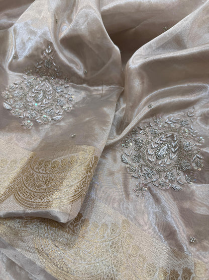 Pure Banarasi Tissue Silk Hand Embroidery Saree