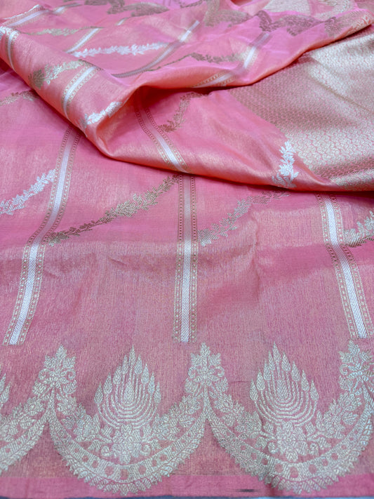 Pure Banarasi Katan Silk Kadhwa Cross Saree