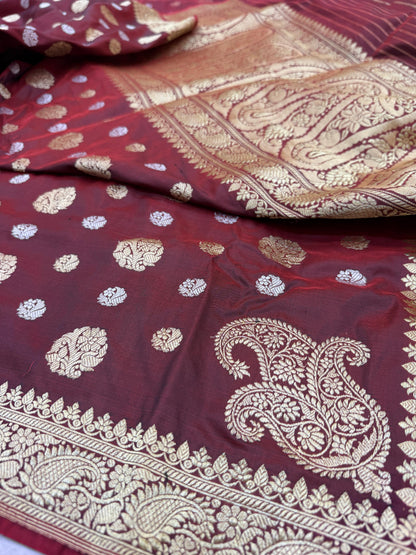 Pure Banarasi Katan Silk kadhwa Buta Saree
