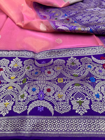 Pure Banarasi Katan Tissue Silk Kadiyal Border Saree