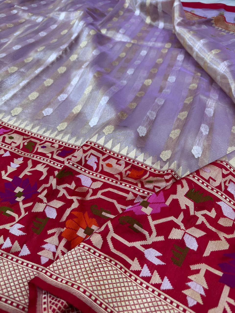 Pure Banarasi Tissue Silk Kadiyal Border Saree