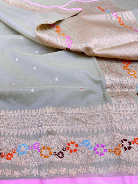 Pure Banarasi Kora Silk Kadhwa Buta Saree