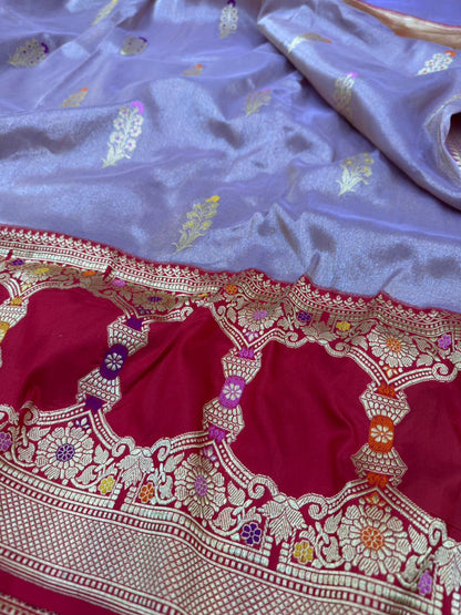 Pure Banarasi Tissue Silk Kadiyal Border Saree