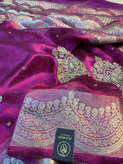 Pure Banarasi Tissue Silk Hand Embroidery Saree