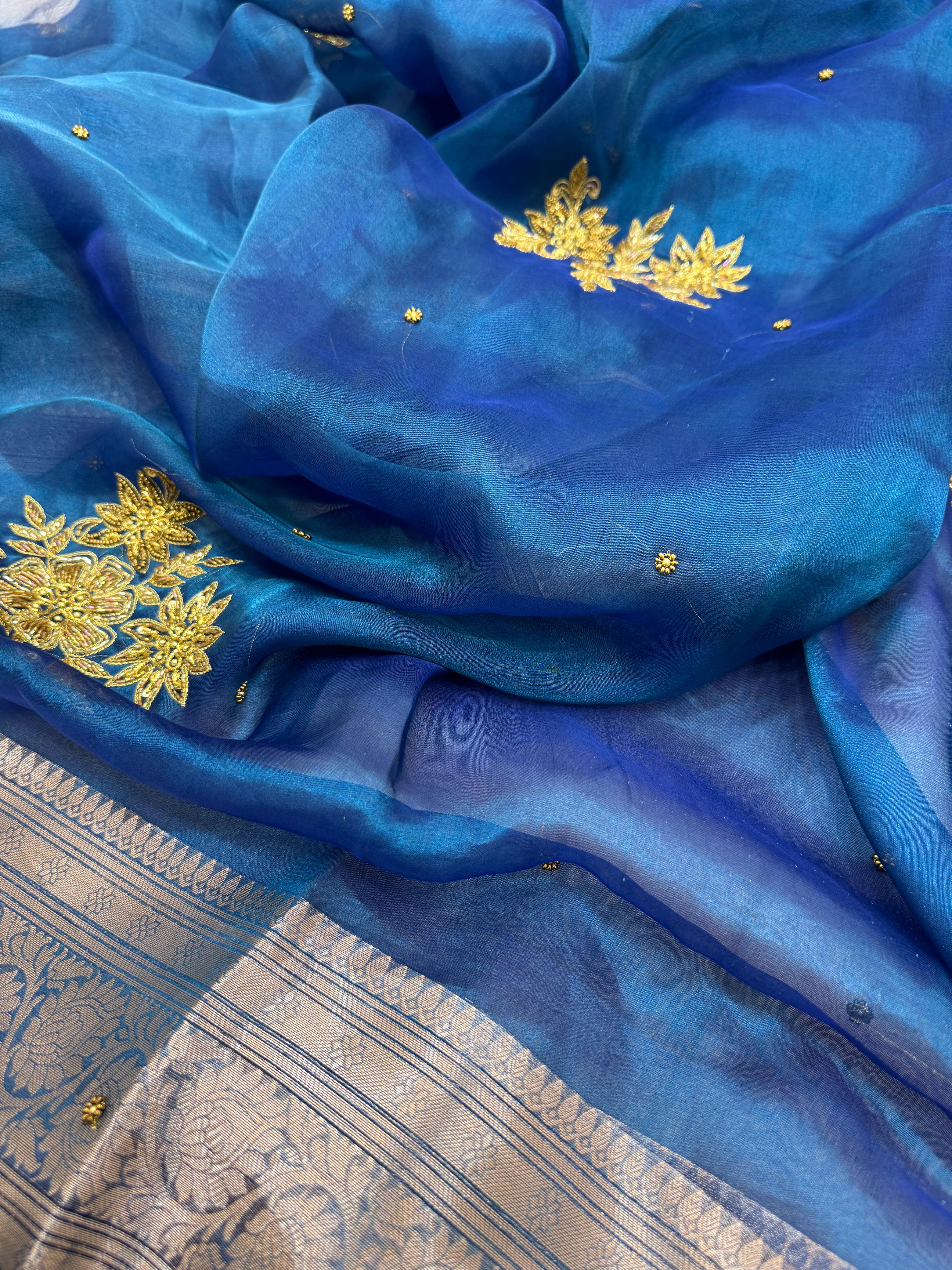 Pure Banarasi Tissue Silk Hand Embroidery Saree