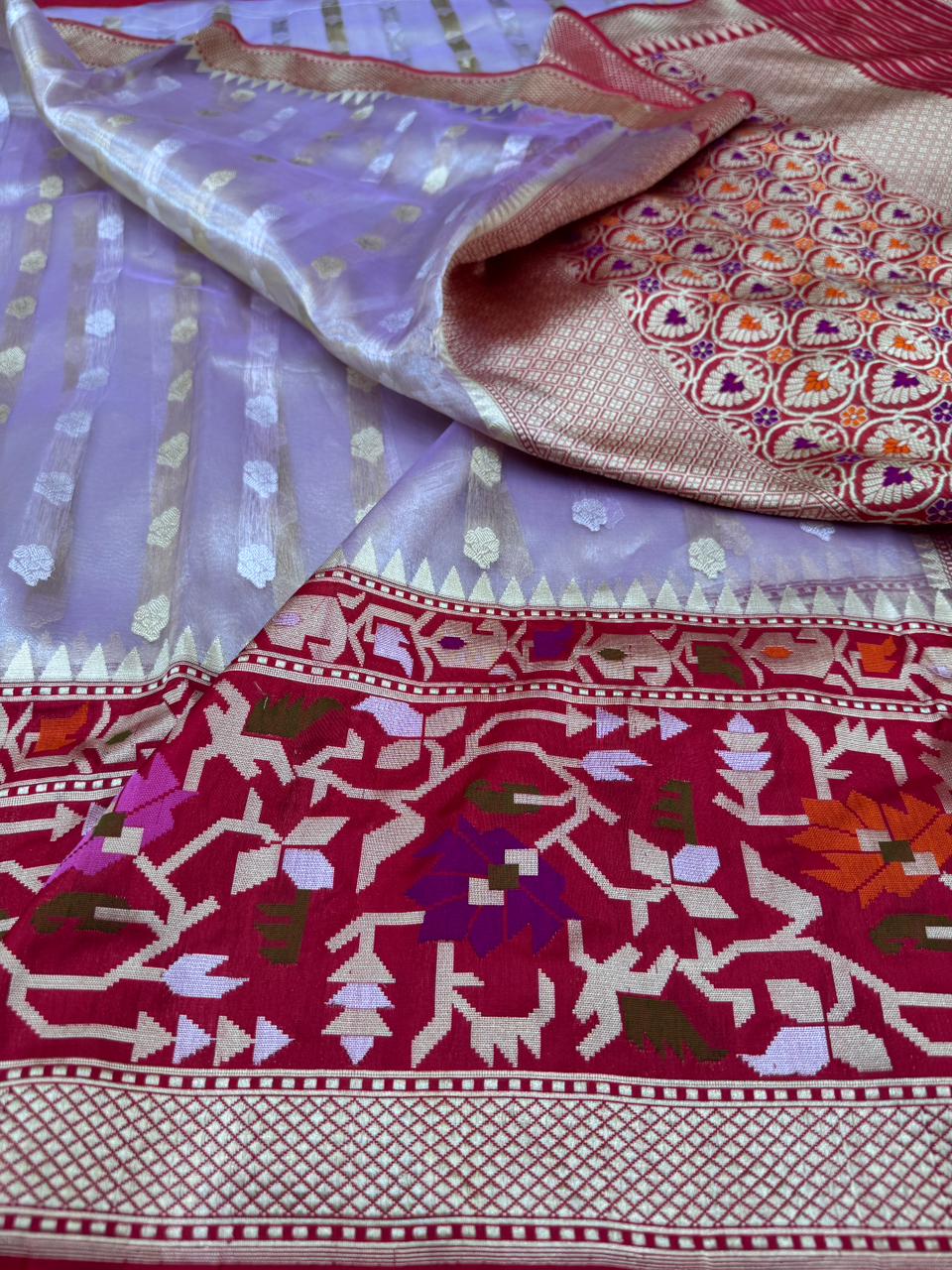 Pure Banarasi Tissue Silk Kadiyal Border Saree