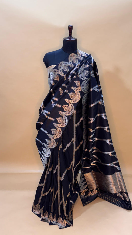 Pure Banarasi Katan Silk Kadhwa Cross Saree
