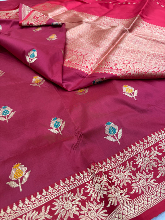 Pure Banarasi Katan Silk kadhwa Buta Saree