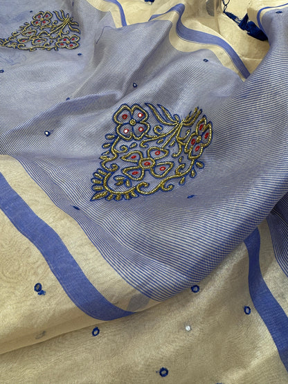 Pure Banarasi Tissue Silk Hand Embroidery Saree